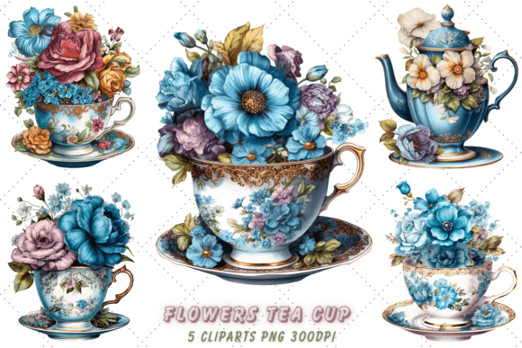 Blue Flowers Tea Cup and Pot Clipart Guide