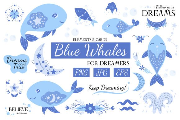 Blue Whale Clipart & Pre-made Cards