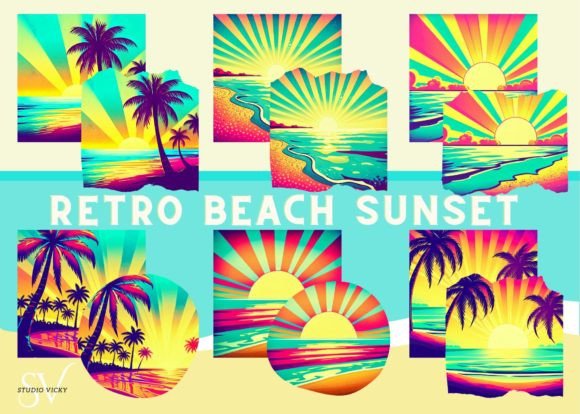 Elevating Summer Design Projects with the Retro Beach Sunset Clipart Bundle