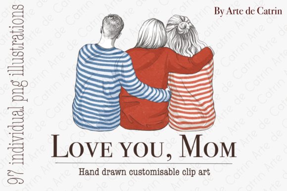 Expressing Love: Mom & Adult Children Clipart
