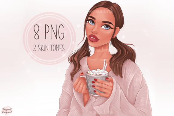Fashion Girl with Cacao Cup Clipart: Elevating Your Cozy Design Projects