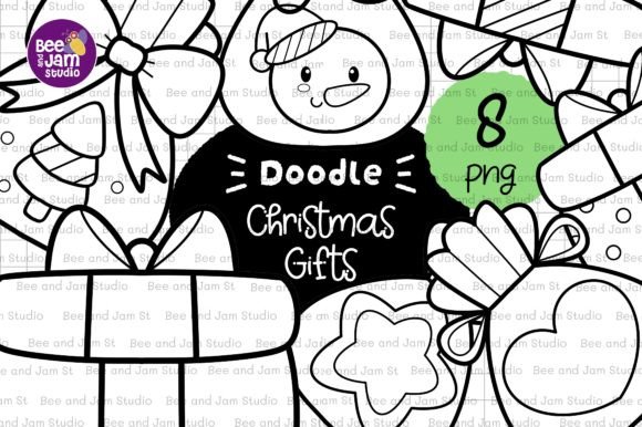 KDP Coloring Christmas Gift Line Art PNG