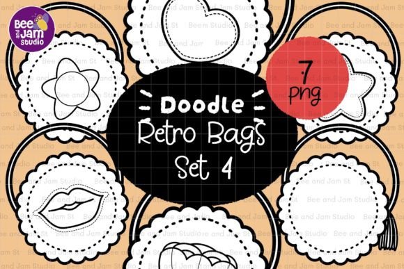 KDP Coloring Retro Bags Line Art PNG Guide