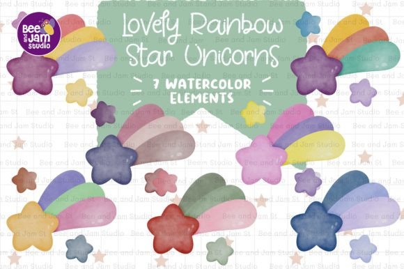 Lovely Rainbow Star Unicorn Watercolor Art