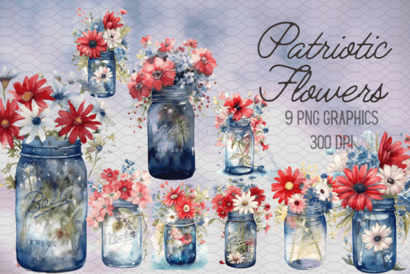 Patriotic 4th of July Flowers in Jars